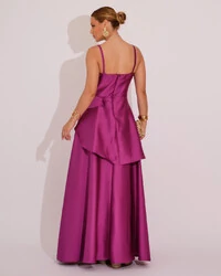 Vestido de Festa Zibeline Tomara que Caia com Recortes e Camadas Fúcsia