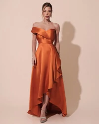 Vestido de Festa Longo Zibeline um Ombro Só Mullet Terracota