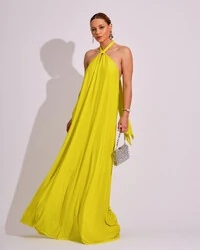Vestido Longo com Amarração em Malha Verde Lima