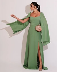 Vestido de Festa Longo com Capa Verde Matcha