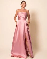 Vestido de Festa Longo Tomara que Caia Trançado Costa em Zibeline Rose