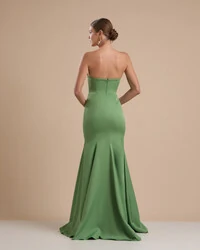 Vestido de Festa Longo Alfaiataria Tomara que Caia Saia Sereia Verde Matcha