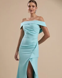 Vestido de Festa Longo Ombro a Ombro com Fenda em Alfaiataria Tiffany