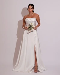 Vestido de Festa Longo Tomara que Caia Trançado Costa em Zibeline Branco
