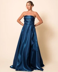 Vestido de Festa Longo Cetim Cristal Tomara que Caia Detalhe Verde Escuro