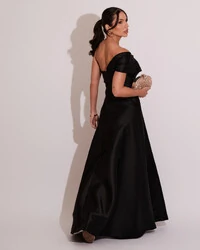 Vestido de Festa longo Faixa Ombro e Fenda Zibeline Preto