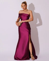 Vestido de Festa Zibeline com Faixa Ombro a Ombro Fucsia