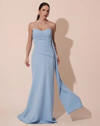 Vestido de Festa Longo Alfaiataria Tomara que Caia Drapeado Faixa Serenity