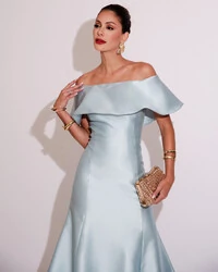 Vestido de Festa Longo Ombro a Ombro Zibeline com Babado Tiffany