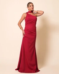 Vestido de Festa Longo Alafataria Um Ombro Só Detalhe Drapeado Cereja