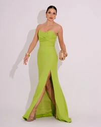 Vestido de Festa Longo Tomara que Caia Alfaiataria Verde Lima