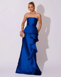 Vestido de Festa Longo Tomara que Caia Babado Cascata Azul Royal