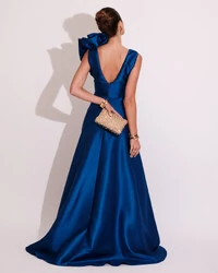 Vestido de Festa longo Zibeline Flor Azul Royal