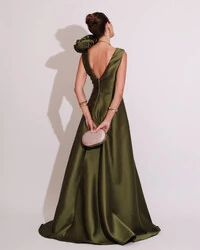 Vestido de Festa longo Zibeline Flor Verde Oliva