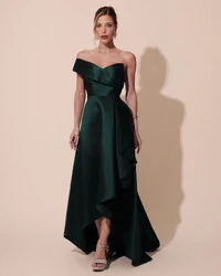 Vestido de Festa Longo Zibeline um Ombro Só Mullet Verde Escuro