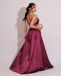 Vestido de Festa Longo Tomara que Caia Trançado Costa em Zibeline Fúcsia