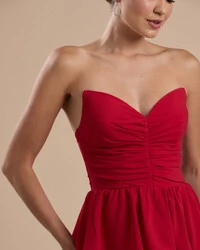 Vestido de Festa Longo Crepe Chiffon Tomara que Caia Peplum Drapeado Vermelho
