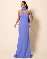 Vestido de Festa Longo Alfaiataria Tomara que Caia Saia Sereia com Lenço Lilás New