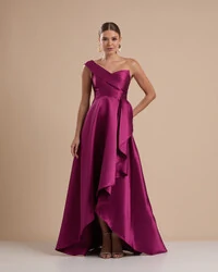 Vestido de Festa Longo Zibeline um Ombro Só Mullet Fúcsia Beterraba