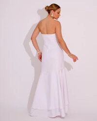 Vestido Longo com Fenda de Babados Alfaiataria Branco