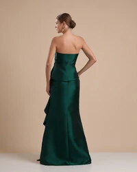 Vestido de Festa Longo Tomara que Caia Babado Cascata Verde Escuro