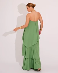 Vestido de Festa Longo Tomara que Caia em Camadas Verde Claro