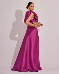 Vestido de Festa Longo em Zibeline com Laço Removível Fúcsia