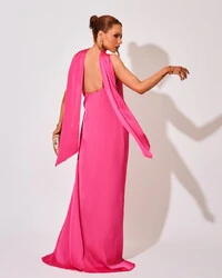 Vestido de Festa Longo em Cetim Fluido um Ombro Só Rosa