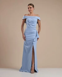 Vestido de Festa Longo Ombro a Ombro com Fenda em Alfaiataria Serenity