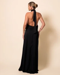 Vestido de Festa Longo Cetim Fluido Frente Única Mil Formas Degagê Preto