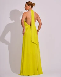 Vestido Longo com Amarração em Malha Verde Lima