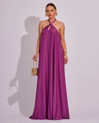 Vestido Longo com Amarração em Malha Fucsia