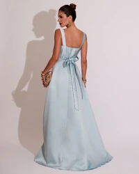 Vestido de Festa Longo Zibeline com Fenda e Faixa Serenity