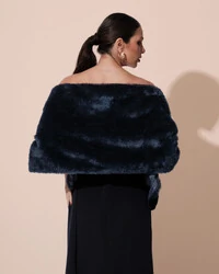 Estola Azul Marinho Fake Fur