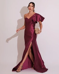 Vestido de Festa Longo um Ombro Tomara que Caia Zibeline Fúcsia