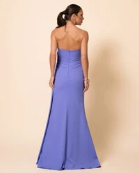 Vestido de Festa Longo Alfaiataria Tomara que Caia Drapeado Faixa Lilás