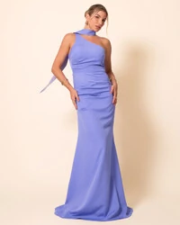 Vestido de Festa Longo Alafataria Um Ombro só Detalhe Drapeado Lilás New