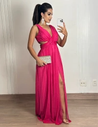 Vestido Longo com Recorte nas Laterais da Cintura Pink