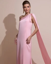 Vestido de Festa Longo Cetim Fluido Um Ombro Só Rose Gold
