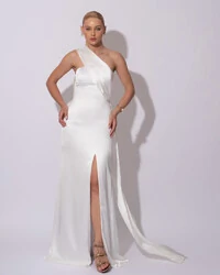 Vestido de Festa Longo Cetim Alfaiataria Tomara que Caia com Faixa Lenço Branco