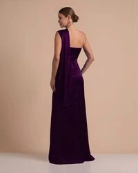Vestido de Festa Longo Cetim Alfaiataria Tomara que Caia com Faixa Lenço Roxo