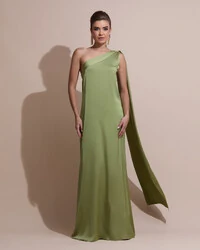 Vestido de Festa Longo Cetim Fluido Um Ombro Só Verde Pistache