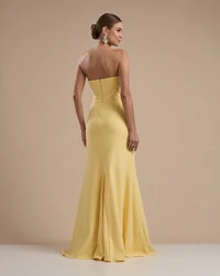 Vestido de Festa Longo Tomara que Caia Alfaiataria Amarelo Manteiga