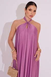 Vestido Longo com Amarração em Malha Lilás