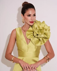 Vestido de Festa longo Zibeline Flor Verde Lima