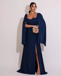 Vestido de Festa Longo com Capa Azul Marinho