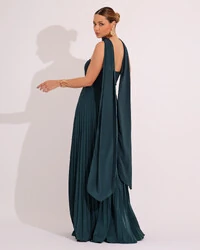 Vestido de Festa Longo Tomara que Caia Plissado com Lenço Verde