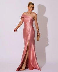 Vestido de Festa Zibeline com Faixa Ombro a Ombro Rose