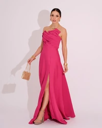 Vestido de Festa Longo Alfaiataria Tomara que Caia com Fenda Detalhe Pink