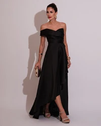 Vestido de Festa Longo Zibeline um Ombro Só Mullet Preto